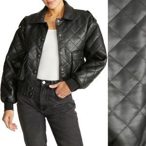 REBECCA MINKOFF
Quilted Vegan Leather Bomber Jacket Moto coat black size Large L